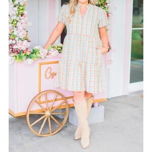 Layerz Clothing women's Claire A-line plaid embroidered mini dress size XS